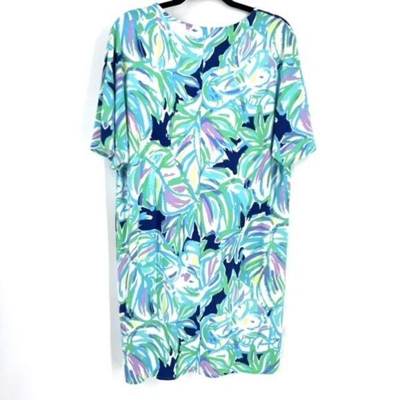 Lilly Pulitzer Women's Mini Dress Lindley Caftan Uptown Trunk Print Blue Small - Picture 2 of 9